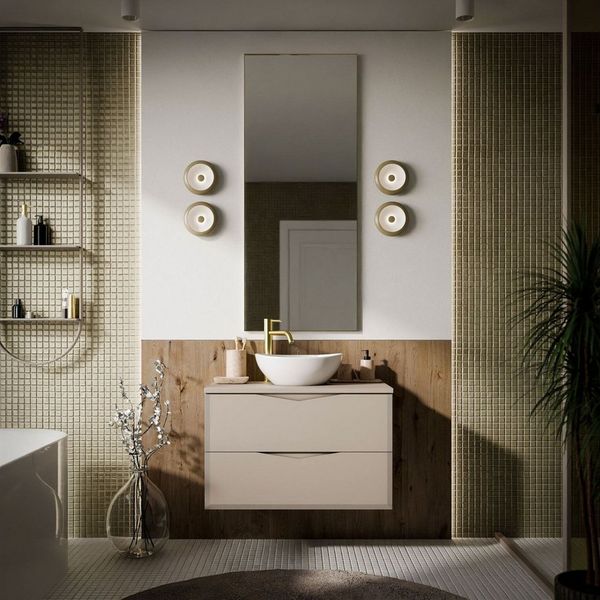 Lookway Badmöbel-Set MIRA I 60 cm mit Aufsatzwaschbecken und Soft-Close-Schublade, (Badezimmerschrank mit wählbarem, Becken und Armatur), mit Soft-Close-System