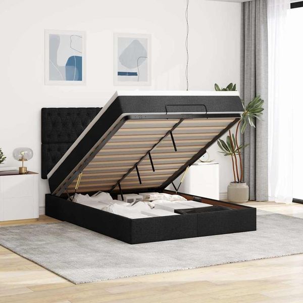 vidaXL Ottoman-Bett mit Matratze & LEDs Schwarz 140x200 cm Stoff 3314095