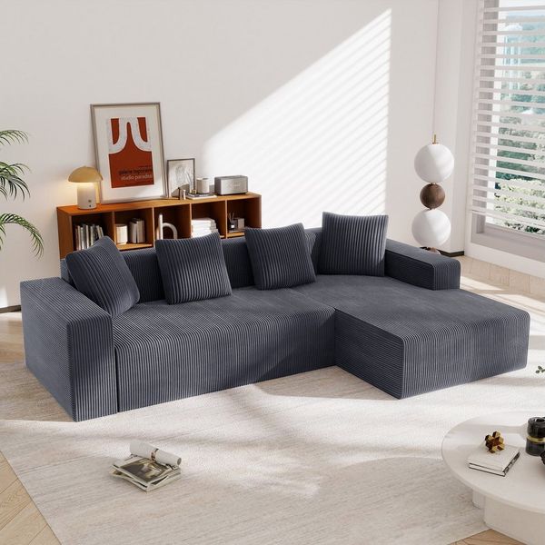 Odikalo Ecksofa Sofa L Form, Vollkomprimiertes knochenloses Sofa, Cord, Cloud-Kombinationssofa mit L-Liegestühlen, modernes modulares Sofa mit tiefen Sitzplätzen, gepolstertes Sofa für Wohnzimmer und Schlafzimmer
