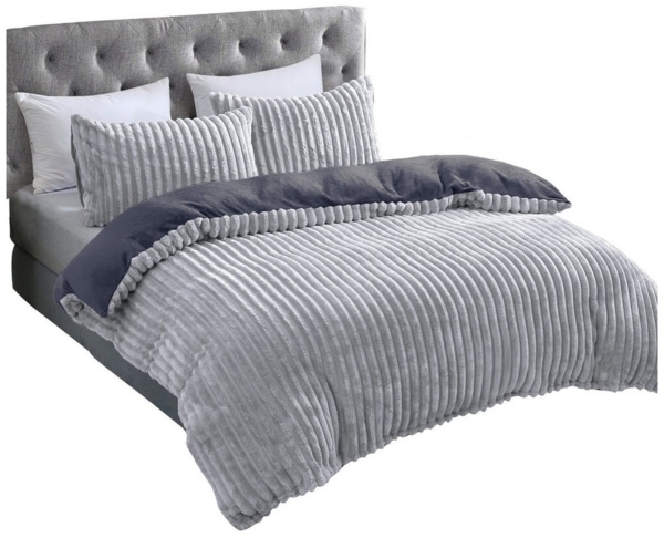 Plüsch Bettwäsche in Cord-Optik Wendebettwäsche mit Reißverschluss Anthrazit-Grau 200x200 cm