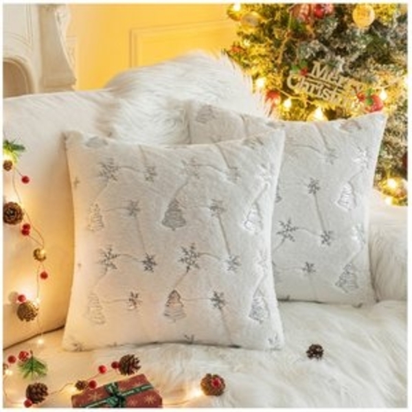 Qelus Kissenbezüge Kissenbezug Weihnachtsbaum Schneeflocke Bestickt Kissenbezüge 45x45cm, (2 Stück) Bild 6