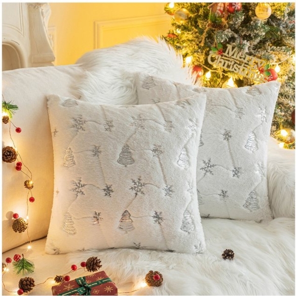Qelus Kissenbezüge Kissenbezug Weihnachtsbaum Schneeflocke Bestickt Kissenbezüge 45x45cm, (2 Stück) Bild 4