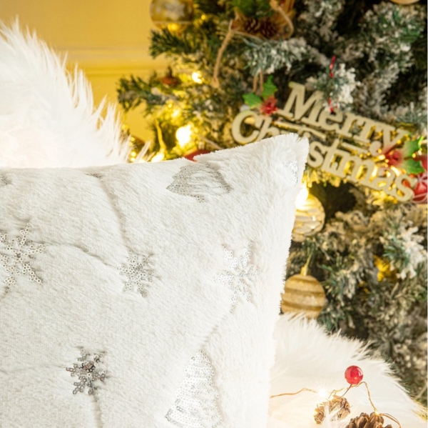 Qelus Kissenbezüge Kissenbezug Weihnachtsbaum Schneeflocke Bestickt Kissenbezüge 45x45cm, (2 Stück) Bild 2