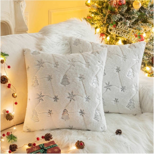 Qelus Kissenbezüge Kissenbezug Weihnachtsbaum Schneeflocke Bestickt Kissenbezüge 45x45cm, (2 Stück) Bild 5
