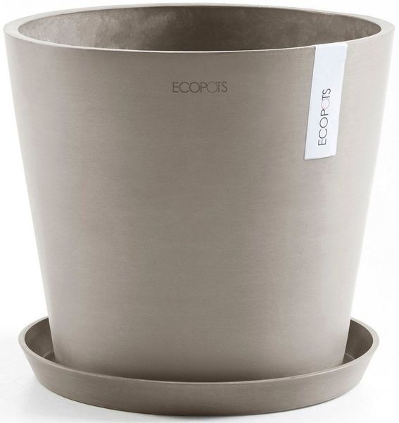 ECOPOTS Blumentopf Amsterdam 30 + Wassersystem Taupe, für innen und außen: frostsicher, bruchsicher und lichtbeständig