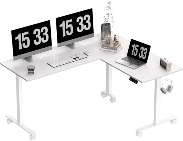 Elektrischer Schreibtisch L-Form Höhenverstellbar 160x140 cm mit Memory Funktion