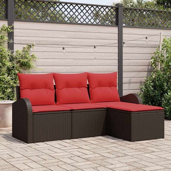 vidaXL Sofa Set mit Kissen 4 pcs Braun und Rot Poly-Rattan 3354663