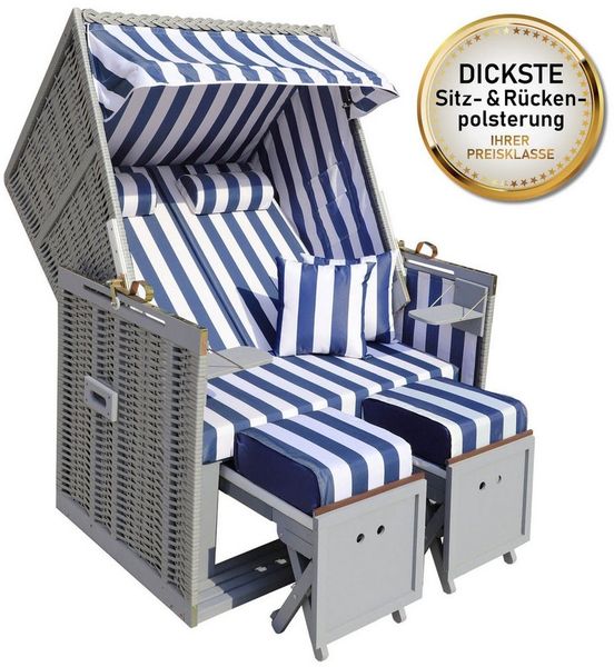 BRAST Strandkorb für 2 Personen, 120cm breit, 4 Designs, BxTxH: 120 x 79 x 150 cm, Volllieger, Norderney Deluxe, (verstellbare Rückenlehne weiches Fußkissen) Bild 5