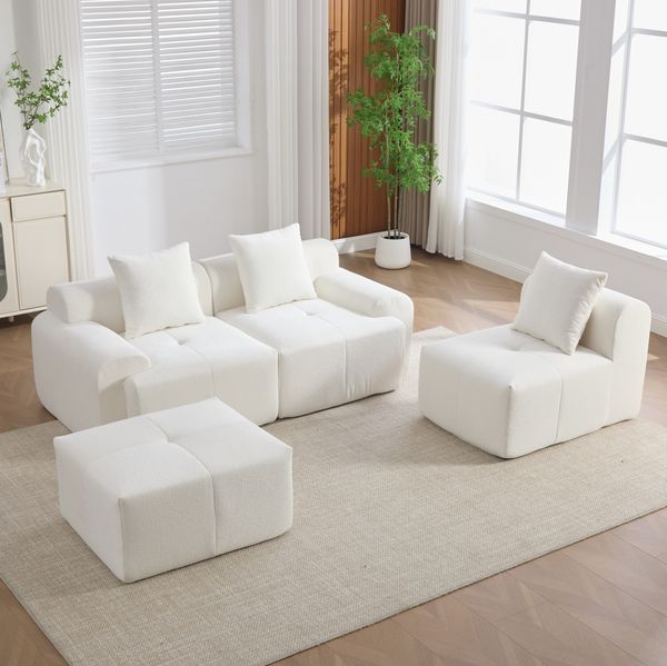 Modulares Ecksofa 268 x 102 x 78 cm in Beige aus Kordstoff – 4-teilige Kombination ohne Montage