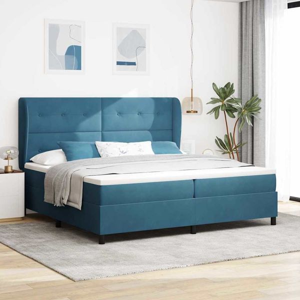 vidaXL Boxspringbett mit Matratze Dunkelblau 200 x 200 cm Samt 3340950