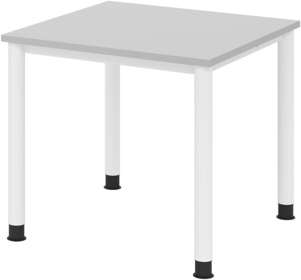 bümö höhenverstellbarer Schreibtisch H-Serie 80x80 cm in grau, Gestell in Weiß - PC Tisch für's Büro manuell höhenverstellbar, Computertisch verstellbar, HS-08-5-W