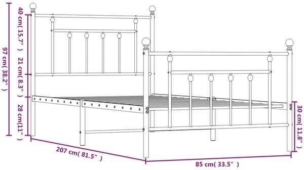 vidaXL Bettgestell mit Kopf- und Fußteil Metall Schwarz 80x200 cm 353546 Bild 10