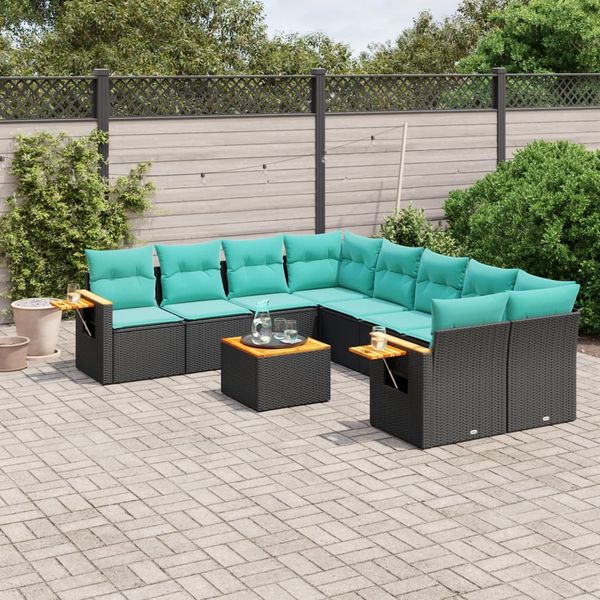 vidaXL 9-tlg. Garten-Sofagarnitur mit Kissen Schwarz Poly Rattan 3226666