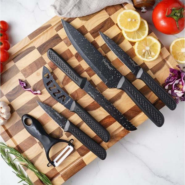 Messer-Set 6-teilig mit Schäler in Schwarz - ergonomisch & vielseitig