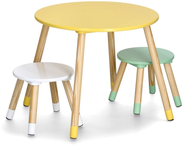 3-tlg. Kinder-Sitzgarnitur - Kiefer / Weiß / Türkis / Gelb