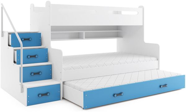 BMS Etagenbett für Kinder MAX 3 Weiß Blau mit 3 Matratzen