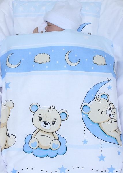 Kinderwagenset Baby Bettwäsche für Kinderwagen Bezüge Decke Kissen (Blau, 2 tlg)