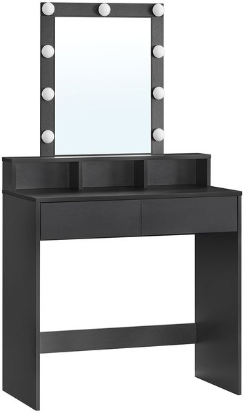 Calicosy Schminktisch 1 Schublade, 3 Fächer und 1 Spiegel mit Lampen Schwarz – B80 cm - Schwarz