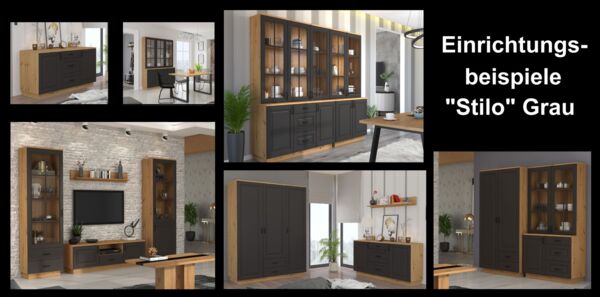 Vitrine Stilo 60 Esszimmer Landhaus Grau Eiche Artisan Buffet Küche Glasvitrine Bild 7