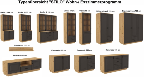 Vitrine Stilo 60 Esszimmer Landhaus Grau Eiche Artisan Buffet Küche Glasvitrine Bild 6