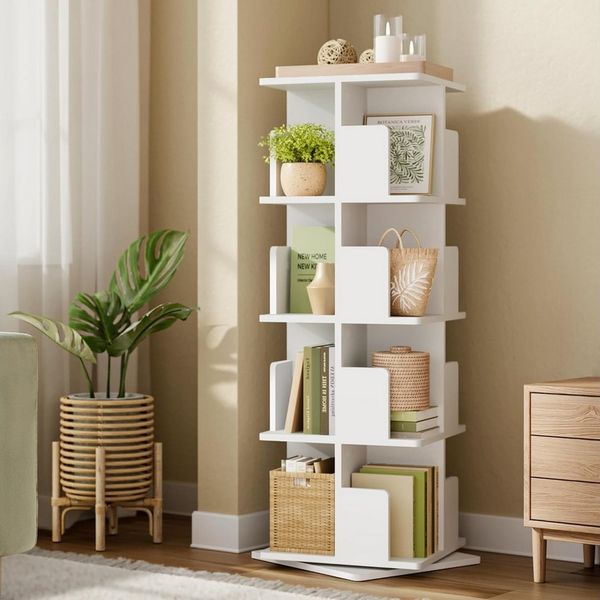 EUGAD Bücherregal, 1-tlg, 360° drehbar mit 4 Ebenen MDF, 39,5x128x39,5 cm