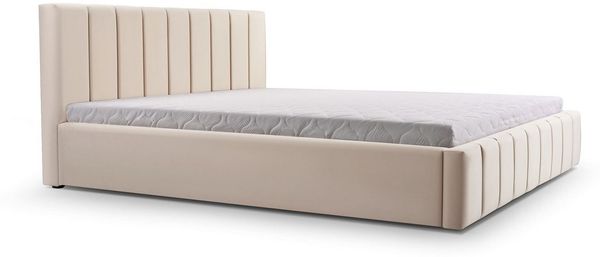 MOEBLO Polsterbett BETT 01 (Doppelbett mit Kopfstütze, Rahmenbettgestell - Stilvolles Design mit maximalem Komfort, mit Bettkasten und Lattenrost), gepolstertes Kopfteil mit Bettkasten