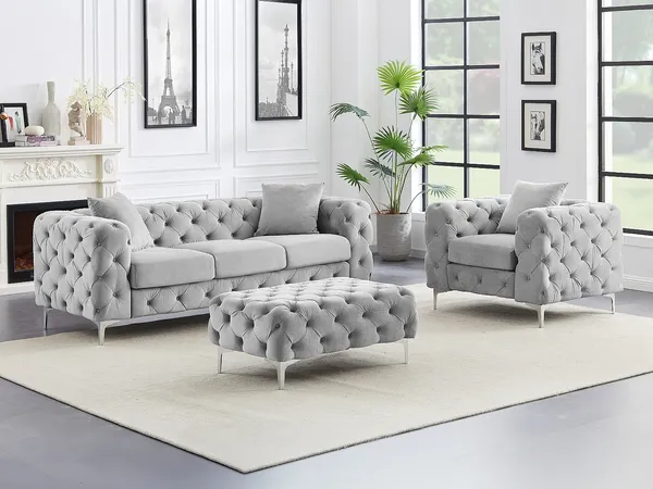 Vente-unique - EDWINA Sofa and armchair set SamtStoff Grau - B 62 cm91 cm x H 44 cm76 cm x L 103 cm106 cm220 cm