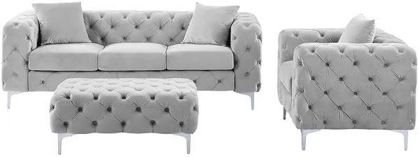 Vente-unique - EDWINA Sofa and armchair set SamtStoff Grau - B 62 cm91 cm x H 44 cm76 cm x L 103 cm106 cm220 cm Bild 3