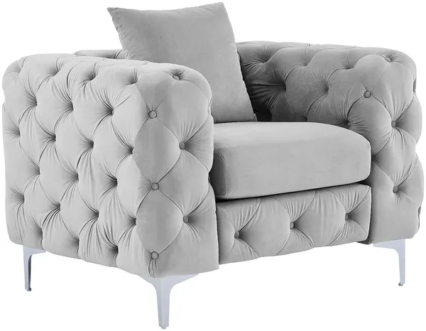 Vente-unique - EDWINA Sofa and armchair set SamtStoff Grau - B 62 cm91 cm x H 44 cm76 cm x L 103 cm106 cm220 cm Bild 4
