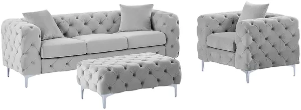 Vente-unique - EDWINA Sofa and armchair set SamtStoff Grau - B 62 cm91 cm x H 44 cm76 cm x L 103 cm106 cm220 cm Bild 2