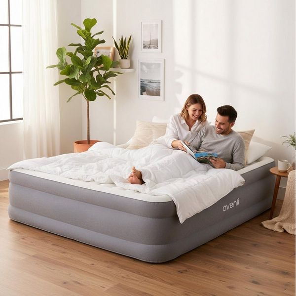 Avenli Luftbett Luftmatratze selbstaufblasend 2 Personen 203x152x46cm Queen-Size, (Gästebett Matratze mit integrierter Elektropumpe, 1-tlg, Reisebett elektrisch mit weicher beflockter Oberfläche), aufblasbar mit Pumpe und Tragetasche