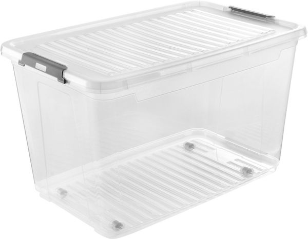 keeeper Aufbewahrungsbox Clipbox Leo (Set 3 St) 56 L, 59 x 38 x 35,5 cm (Set, 3 St), Schanierclips, Doppelöffnung, 90° drehbare Räder, fixierbarer Deckel