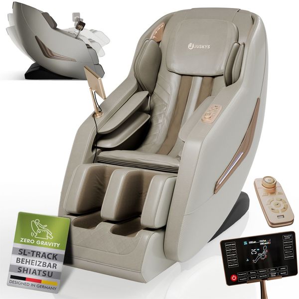 Juskys Massagesessel Paros, elektronisch mit SL-Track, Shiatsu, Zero Gravity, Bluetooth, Fußmassage, Airbag-System, Kunstleder & Heizung – Beige