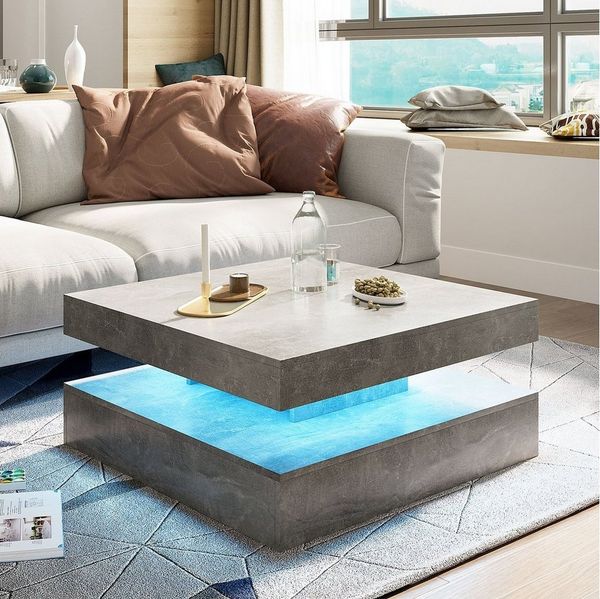 radelldar Couchtisch Quadratisch LED-Beleuchtung 2-in-1 (1-St), Moderner Wohnzimmertisch 78x78 cm mit Fernbedienung