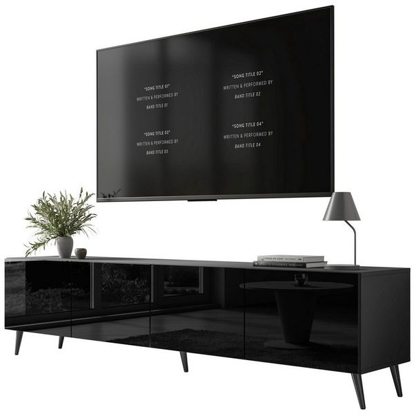 Lookway TV-Schrank AURA 200 Schwarz Hohglanz auf Beinen mit LED Beleuchtung Breite: 200cm