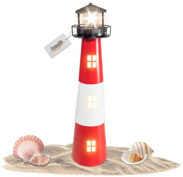 Lemodo LED Gartenleuchte Solar Leuchtturm mit rotierender LED-Beleuchtung, Gartendeko, LED fest integriert, Tageslichtweiß, rotuierende Lichtkegel