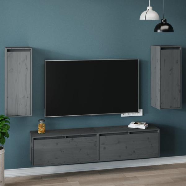 vidaXL Wandschränke 2 Stk. Grau 30x30x80 cm Massivholz Kiefer 813500