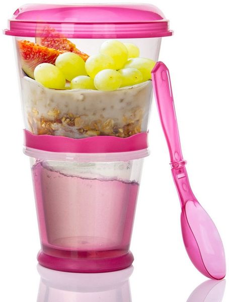 Goods+Gadgets Aufbewahrungsbecher GOODS+GADGETS Müsli To-Go Becher 2in1 mit Kühlfach & Klapp-Löffel, (Milchkühlfach & Klapp-Löffel), Joghurt 2-Go Reise-Becher