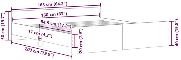 vidaXL Bettgestell mit Kopf- und Fußteil Räuchereiche 160x200 cm 3203765 Bild 10