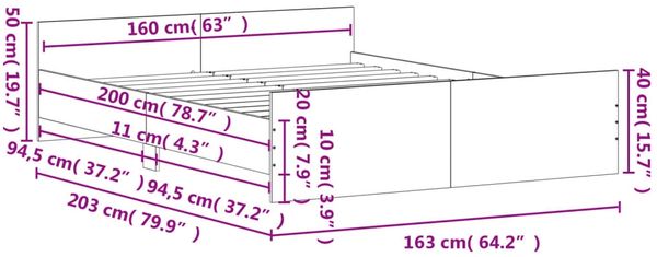 vidaXL Bettgestell mit Kopf- und Fußteil Räuchereiche 160x200 cm 3203765 Bild 9