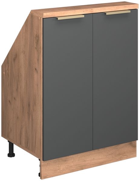 Küchenschrank für Dachschrägen R-Line Anthrazit-Gold/Goldkraft Eiche 60 cm mit 2 Türen Vicco