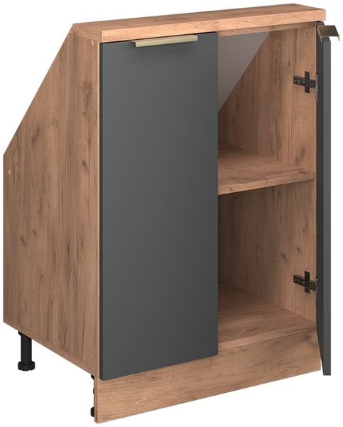 Küchenschrank für Dachschrägen R-Line Anthrazit-Gold/Goldkraft Eiche 60 cm mit 2 Türen Vicco Bild 3