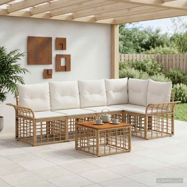 vidaXL Outdoor-Sofagarnitur 6 pcs Natürlich und Cremweiß Polyester 3437690
