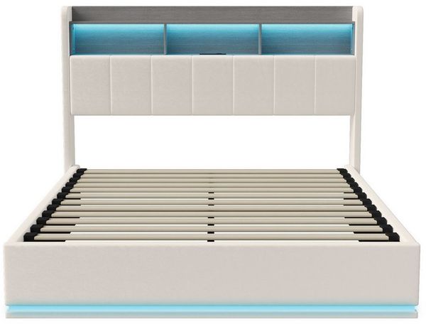 Gdood Polsterbett Stauraumbett LED Doppelbett (1-tlg, Ausgestattet mit hydraulischem Bettkasten), Mit LED-Beleuchtung, Ladefunktion, Stauraumkopfteil, Samt, 160x200 cm