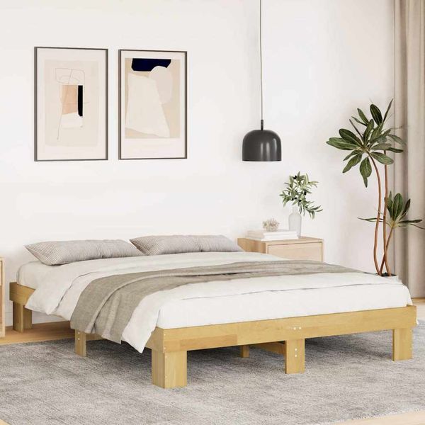 vidaXL Bettgestell ohne Matratze 135x190 cm Massivholz Eiche 851959