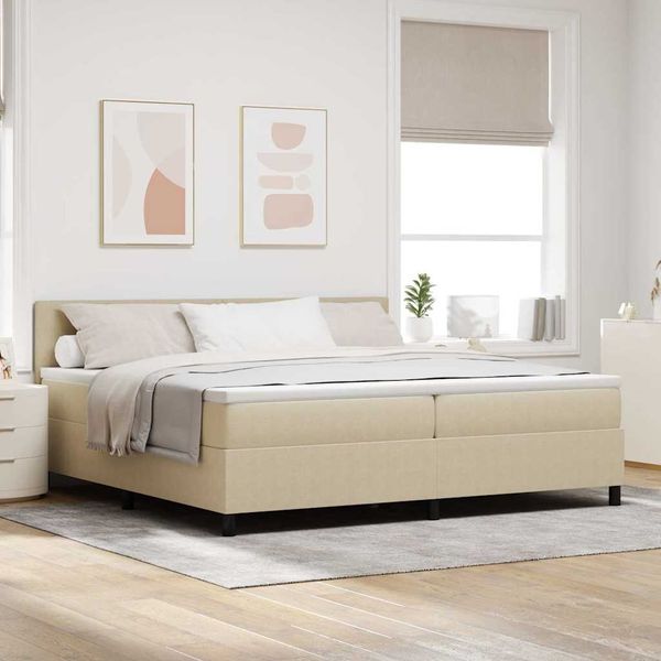 vidaXL LED Boxspringbett Hellgrau und Weiß 200 x 200 cm Cordstoff 3337618