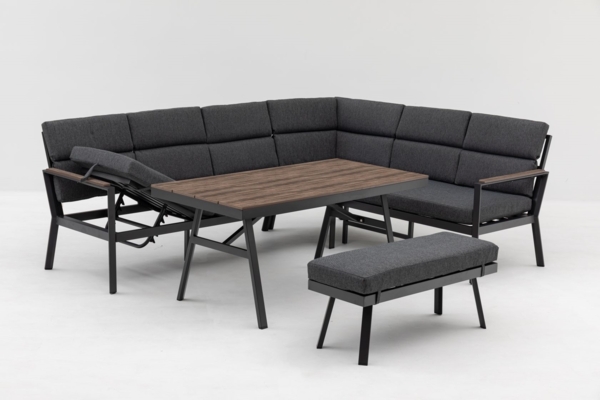 Gardissimo 'Nara Oak' Gartenlounge-Set mit Liegefunktion, rechts, Aluminium / Nonwood grau