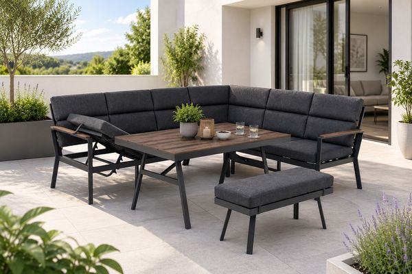 Gardissimo 'Nara Oak' Gartenlounge-Set mit Liegefunktion, rechts, Aluminium / Nonwood grau