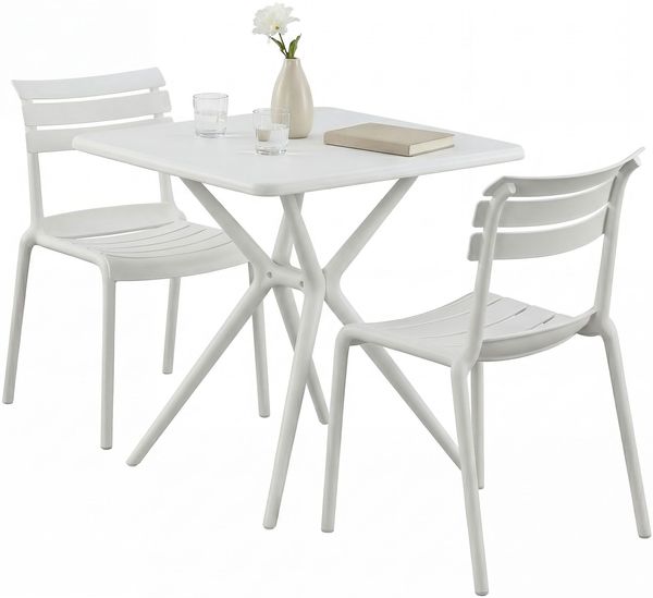 CLP Gartenmöbel-Set Vela mit 2 Stapelstühlen und quadratischen Esstisch 72x72 cm,weiß