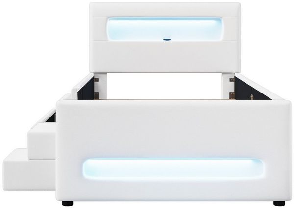MODFU Kinderbett Modernes Komfortbett (mit LED-Leisten & Schublade,Kunstleder, 1-tlg, 218 x 97 x 95), mit Treppe